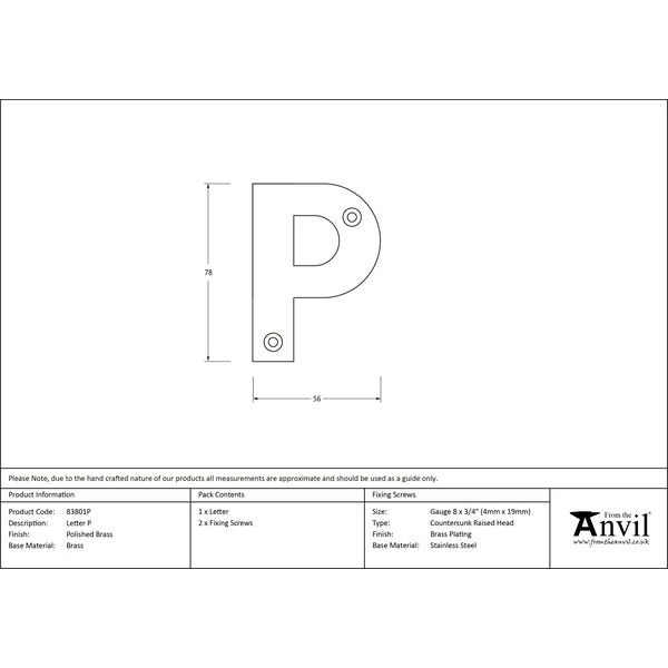 From The Anvil - Letter P - Polished Brass - 83801P - Choice Handles