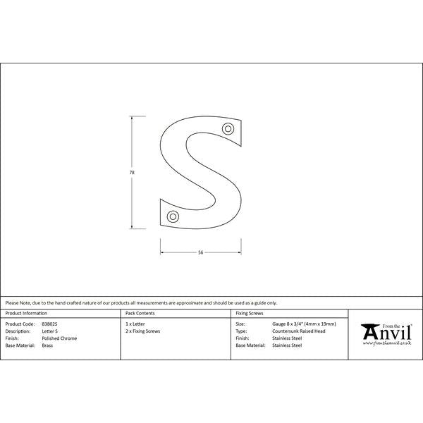 From The Anvil - Letter S - Polished Chrome - 83802S - Choice Handles
