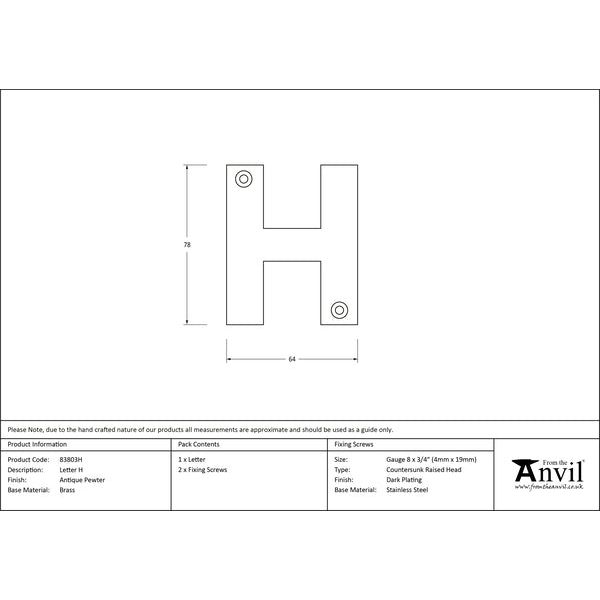 From The Anvil - Letter H - Antique Pewter - 83803H