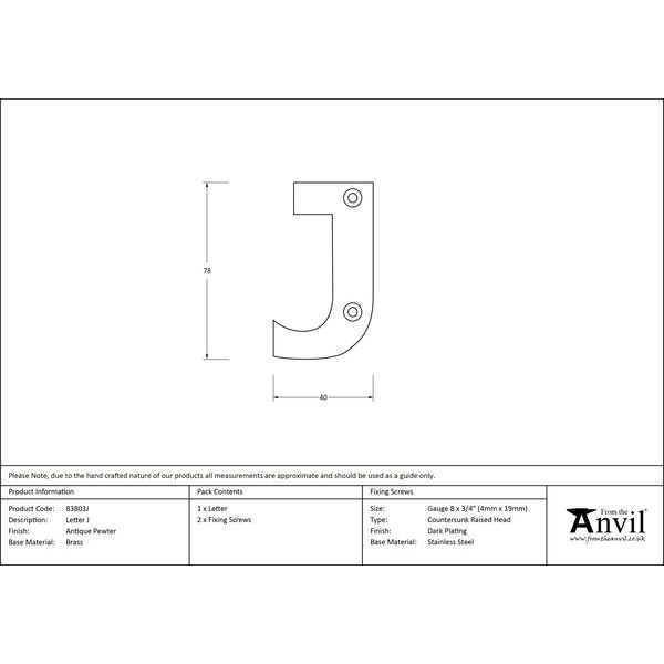 From The Anvil - Letter J - Antique Pewter - 83803J - Choice Handles