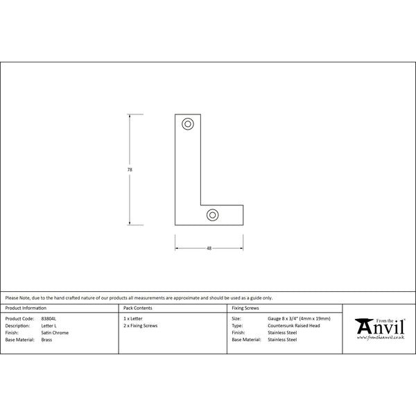From The Anvil - Letter L - Satin Chrome - 83804L