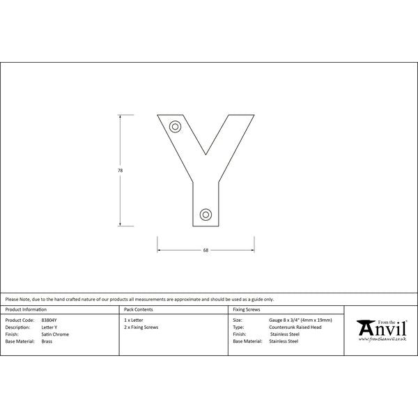 From The Anvil - Letter Y - Satin Chrome - 83804Y