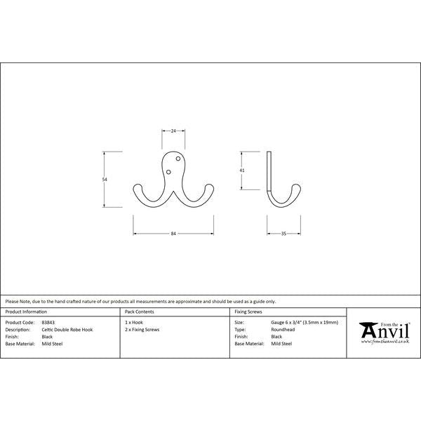 From The Anvil - Double Robe Hooks - Black - 83843 - Choice Handles