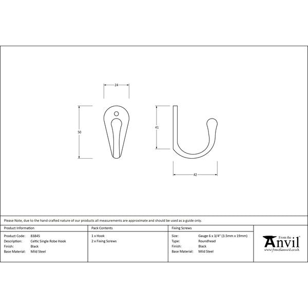 From The Anvil - Single Robe Hook - Black - 83845 - Choice Handles