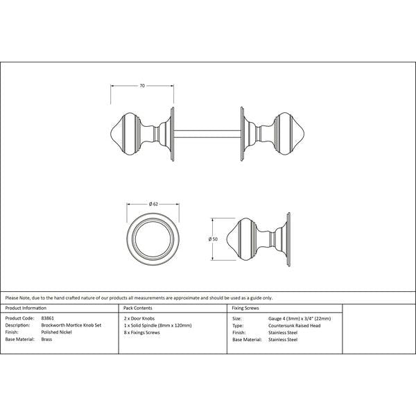 From The Anvil - Brockworth Mortice Knob Set - Polished Nickel - 83861