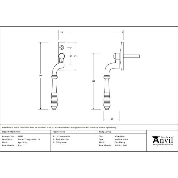 From The Anvil - Reeded Espag - LH - Aged Brass - 83913