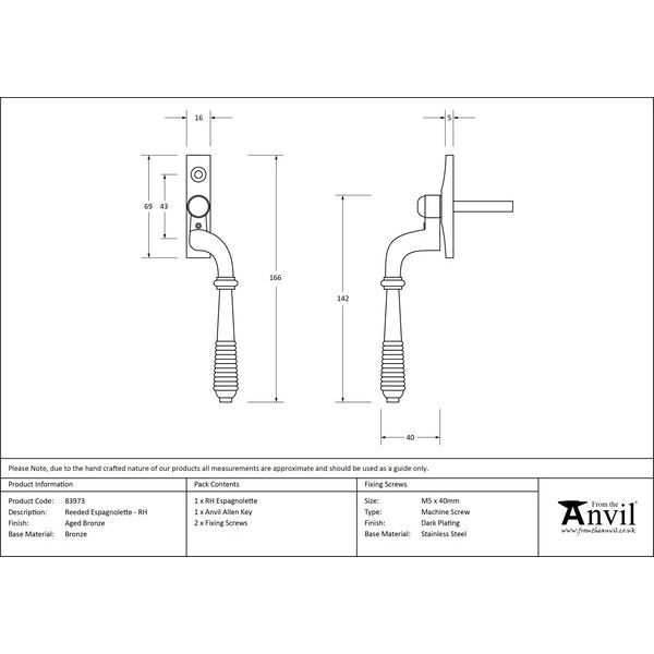 From The Anvil - Reeded Espag - RH - Aged Bronze - 83973