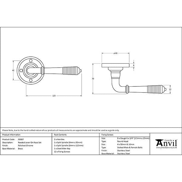 From The Anvil - Polished Chrome Reeded Lever on Rose Set - Polished Chrome  - 90007 - Choice Handles
