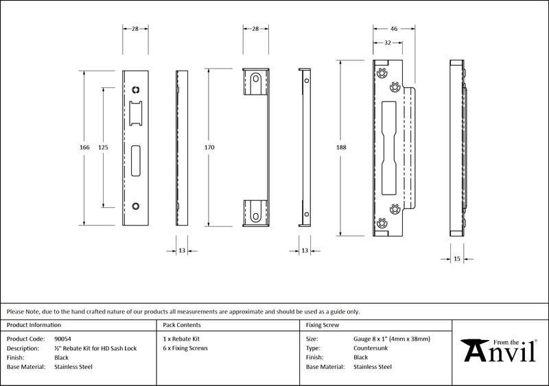 From The Anvil - ½" Rebate Kit for HD Sash Lock - Black - 90054