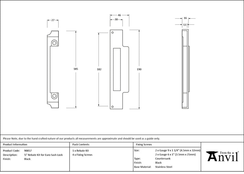From The Anvil - ½" Euro Sash Lock Rebate Kit - Black - 90057