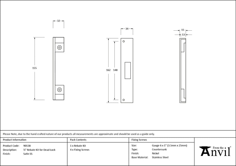 From The Anvil - ½" Rebate Kit for Deadlock - Stainless Steel - 90138