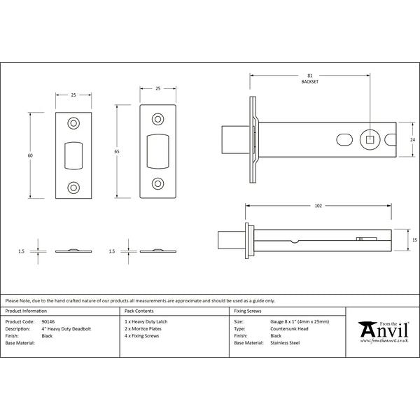 From The Anvil - 4" Heavy Duty Tubular Deadbolt - Black - 90146 - Choice Handles