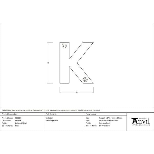 From The Anvil - Letter K - Polished Nickel - 90303K
