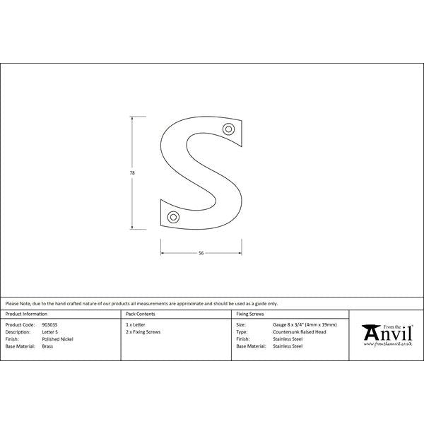 From The Anvil - Letter S - Polished Nickel - 90303S - Choice Handles