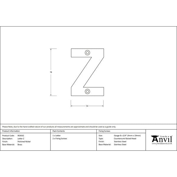 From The Anvil - Letter Z - Polished Nickel - 90303Z - Choice Handles