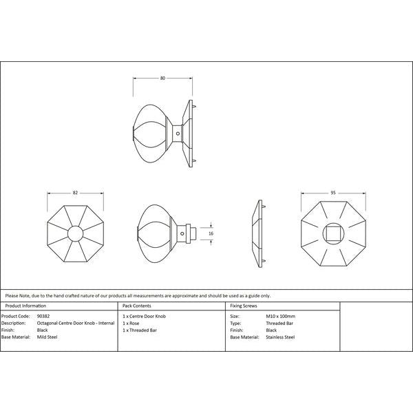 From The Anvil - Octagonal Centre Door Knob - Internal - Black - 90382