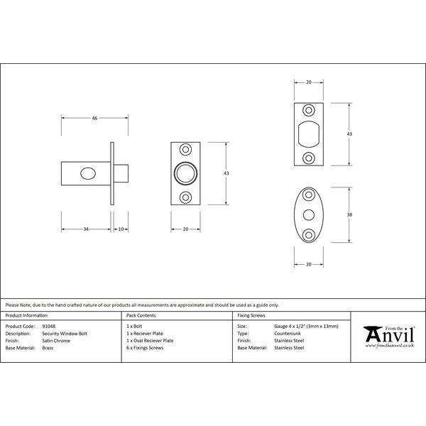 From The Anvil - Security Window Bolt - Satin Chrome - 91048 - Choice Handles