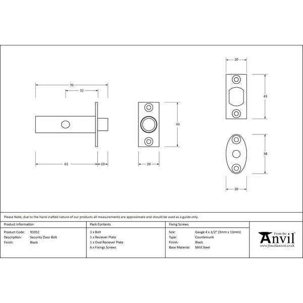 From The Anvil - Security Door Bolt - Black - 91052 - Choice Handles