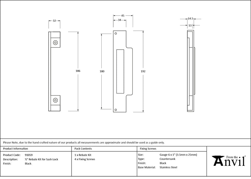From The Anvil - ½" Rebate Kit for Sash Lock - Black - 91059