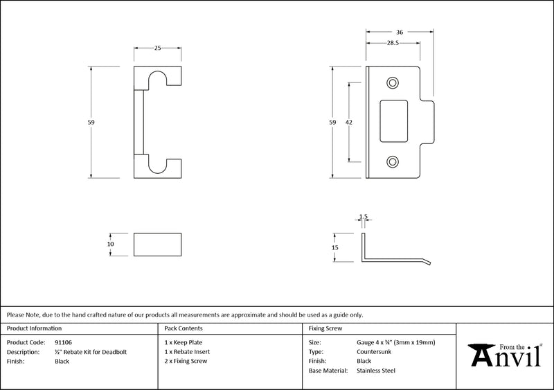 From The Anvil - ½" Rebate Kit for Latch and Deadbolt - Black - 91106