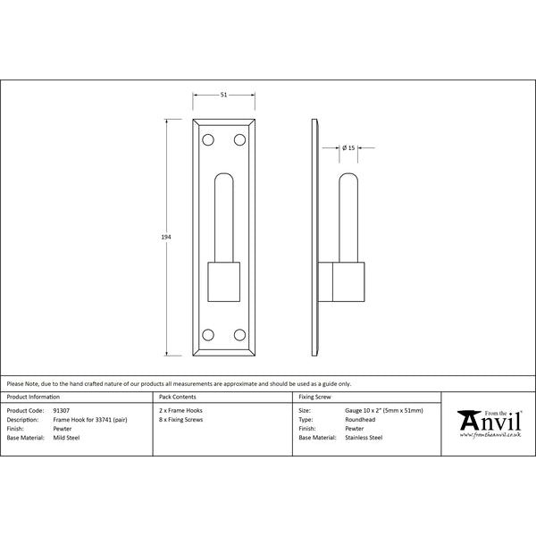 From The Anvil - Frame Hook for 33741 (pair) - Pewter Patina - 91307 - Choice Handles