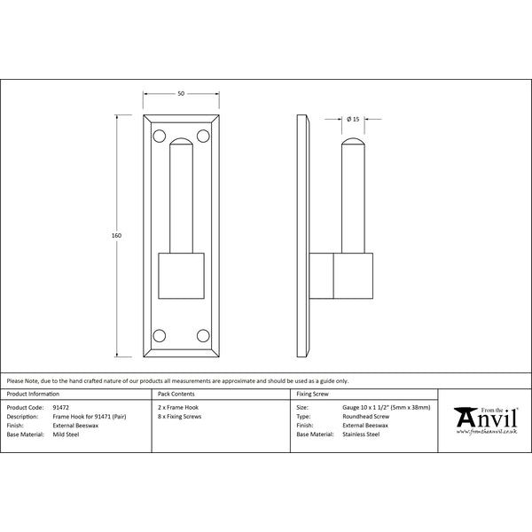 From The Anvil - Frame Hook For 91471 (pair) - External Beeswax - 91472 - Choice Handles
