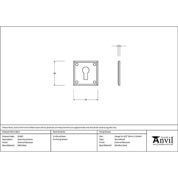 From The Anvil - External Beeswax Avon Escutcheon - External Beeswax  - 91487 - Choice Handles