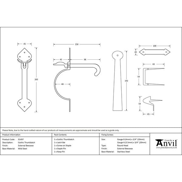 From The Anvil - Gothic Thumblatch - External Beeswax - 91497