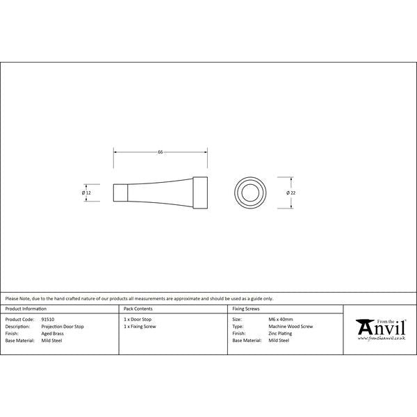 From The Anvil - Aged Brass Projection Door Stop - Aged Brass - 91510