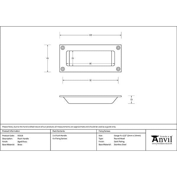 From The Anvil - Aged Brass Flush Handle - Aged Brass  - 91518 - Choice Handles