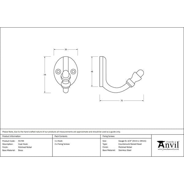 From The Anvil - Coat Hook - Polished Nickel - 91749 - Choice Handles