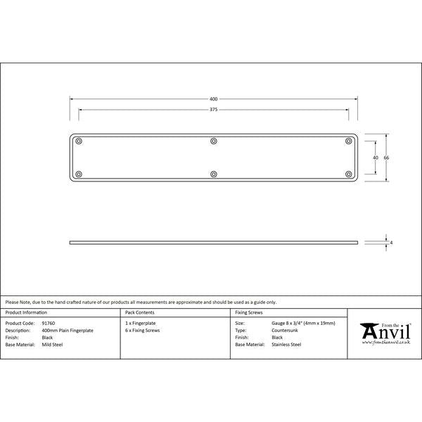 From The Anvil - 400mm Plain Fingerplate - Black - 91760 - Choice Handles