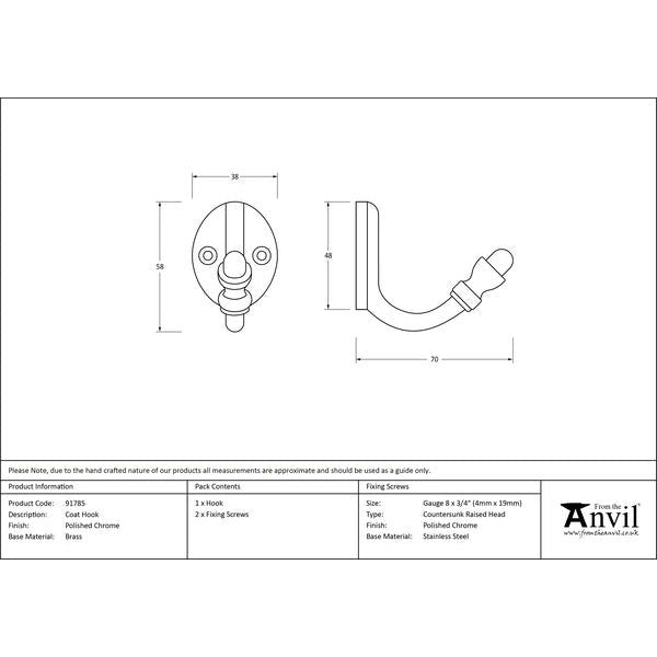 From The Anvil - Coat Hook - Polished Chrome - 91785 - Choice Handles