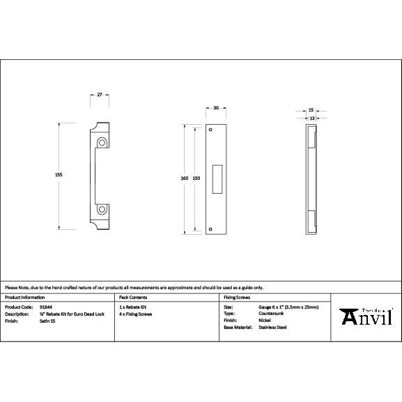 From The Anvil - SSS ½" Euro Dead Lock Rebate Kit - 91844 - Choice Handles