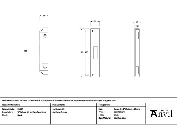 From The Anvil - Black ½" Euro Dead Lock Rebate Kit - 91847