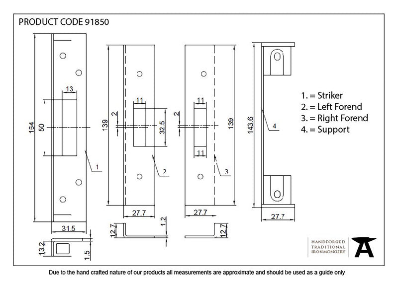 From The Anvil - ½" Euro Dead Lock Rebate Kit - PVD Brass - 91850