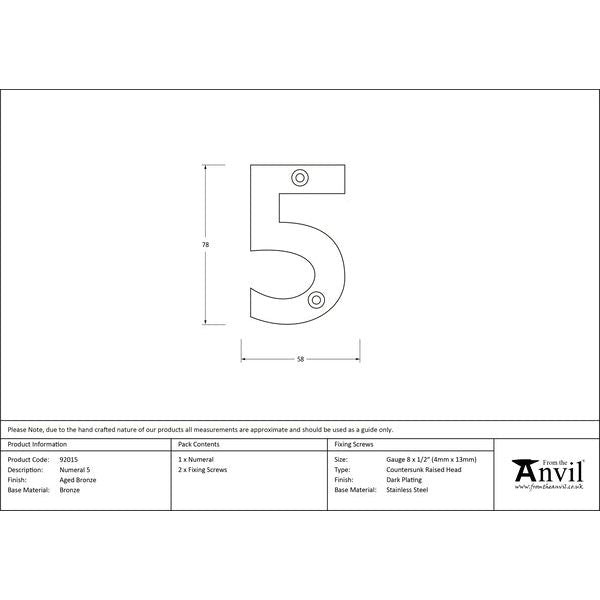 From The Anvil - Numeral 5 - Aged Bronze - 92015 - Choice Handles