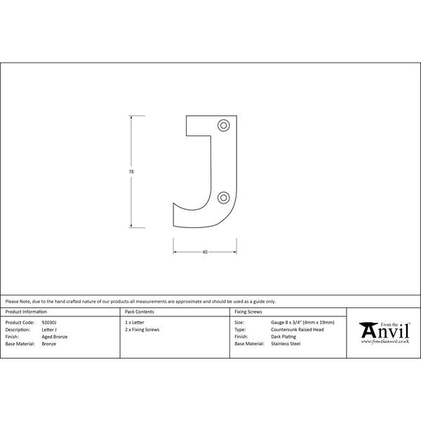 From The Anvil - Letter J - Aged Bronze - 92030J - Choice Handles