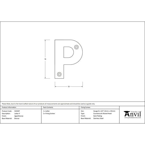 From The Anvil - Letter P - Aged Bronze - 92030P - Choice Handles