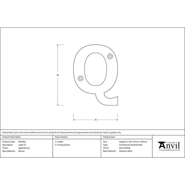 From The Anvil - Letter Q - Aged Bronze - 92030Q - Choice Handles