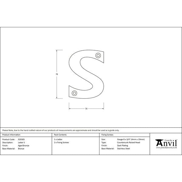 From The Anvil - Letter S - Aged Bronze - 92030S - Choice Handles