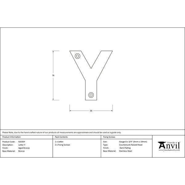 From The Anvil - Letter Y - Aged Bronze - 92030Y - Choice Handles