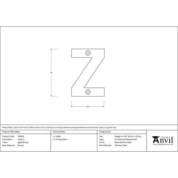 From The Anvil - Letter Z - Aged Bronze - 92030Z - Choice Handles