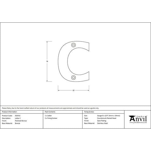 From The Anvil - Letter C - Polished Bronze - 92031C - Choice Handles