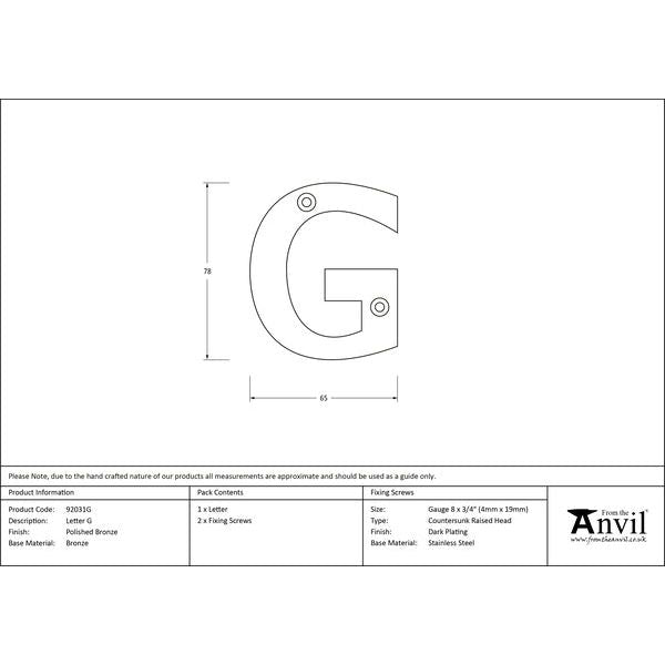 From The Anvil - Letter G - Polished Bronze - 92031G - Choice Handles
