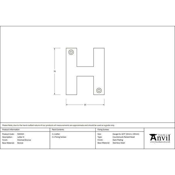 From The Anvil - Letter H - Polished Bronze - 92031H - Choice Handles