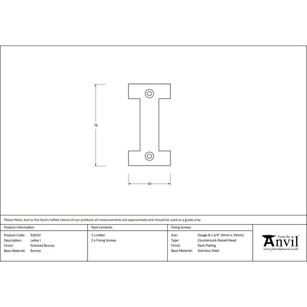 From The Anvil - Letter I - Polished Bronze - 92031I - Choice Handles