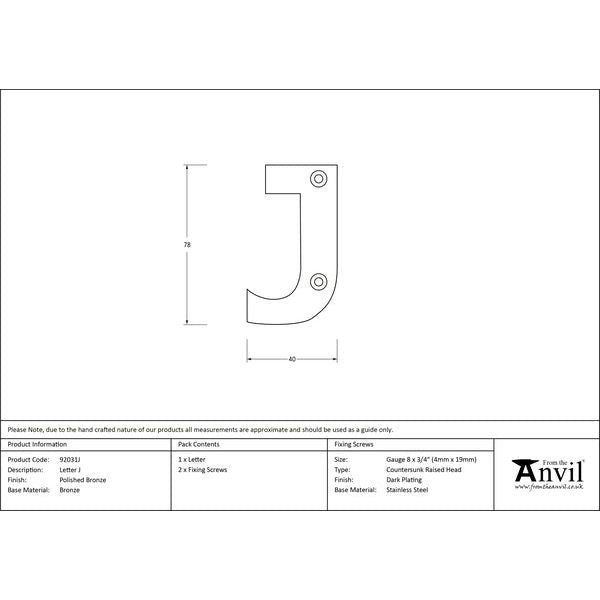 From The Anvil - Letter J - Polished Bronze - 92031J - Choice Handles