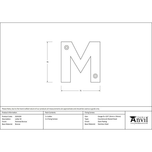From The Anvil - Letter M - Polished Bronze - 92031M - Choice Handles