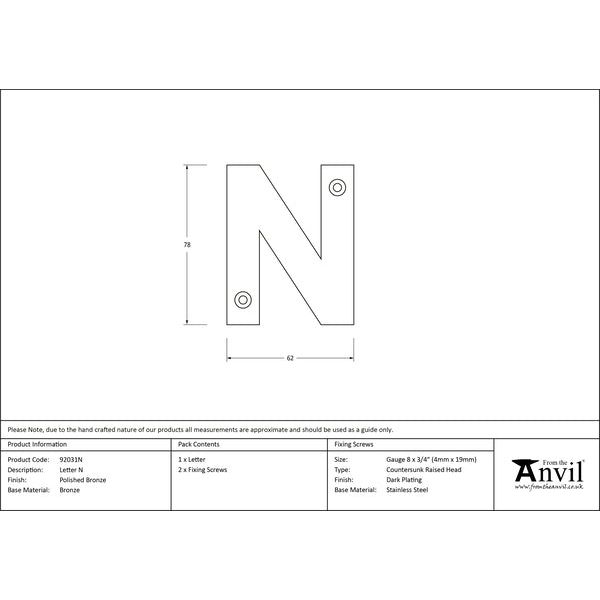 From The Anvil - Letter N - Polished Bronze - 92031N - Choice Handles